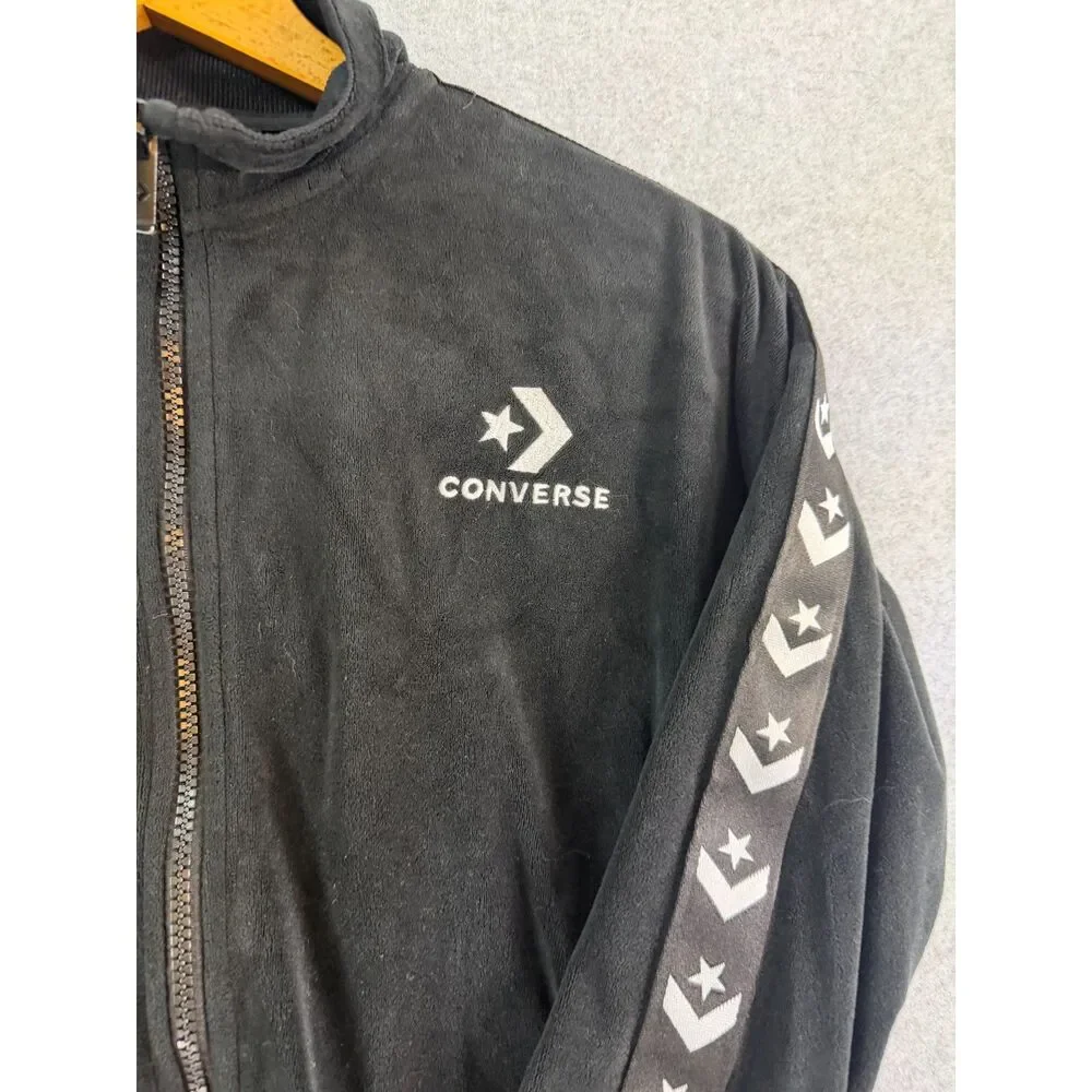 Converse Youth Large Black Velour Track Jacket Full Zip Logo Tape 3445